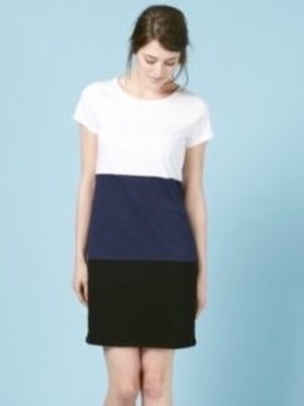 100% Cotton [Boden] Colorblock White Blue Black Tee Shirt Shift Mini Dress | 12